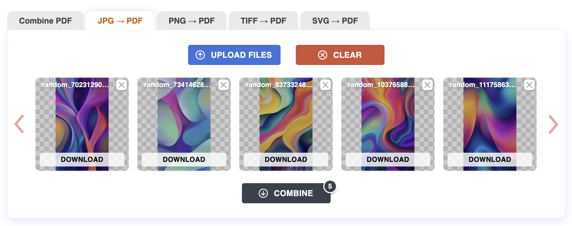 Finished files with download buttons